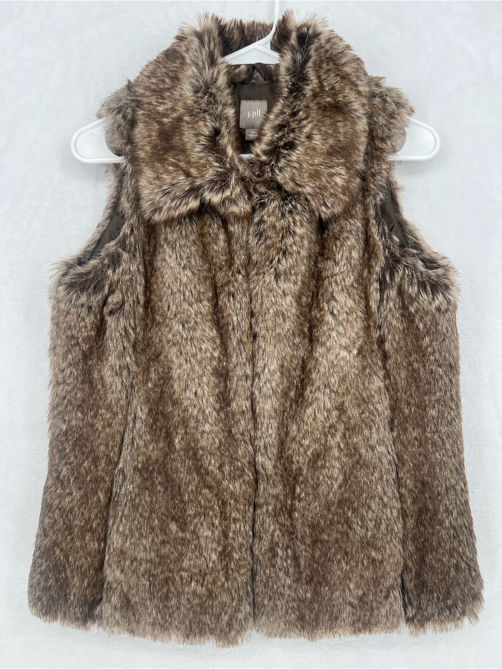 J. Jill Faux Fur Vicuna Vest Brown Lined Size XS Pockets Hook And Eye Closure